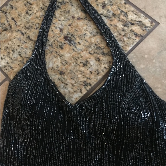 Beaded floor length ball gown black halter top - Picture 4 of 7